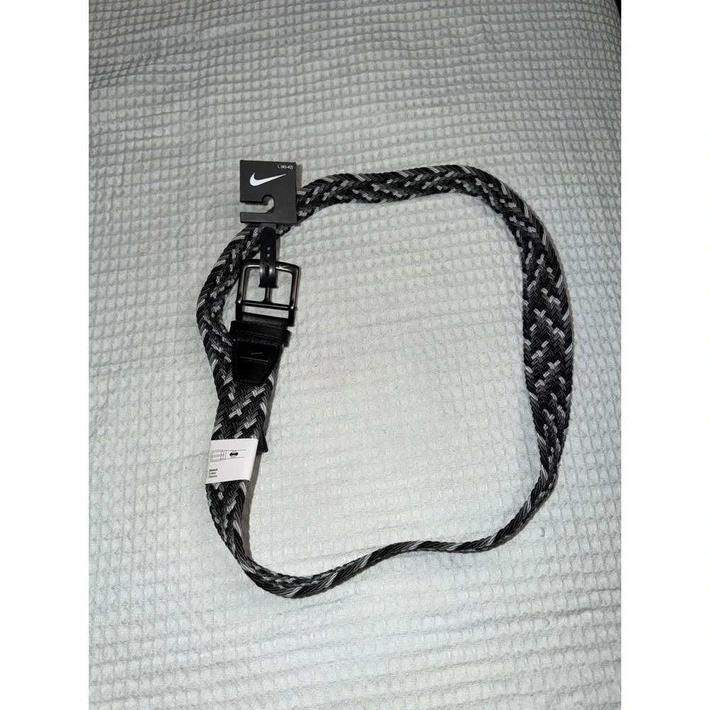 Nike Woven Stretch Belt Mens Large 40-42 Black Grey Braided Golf G-Flex